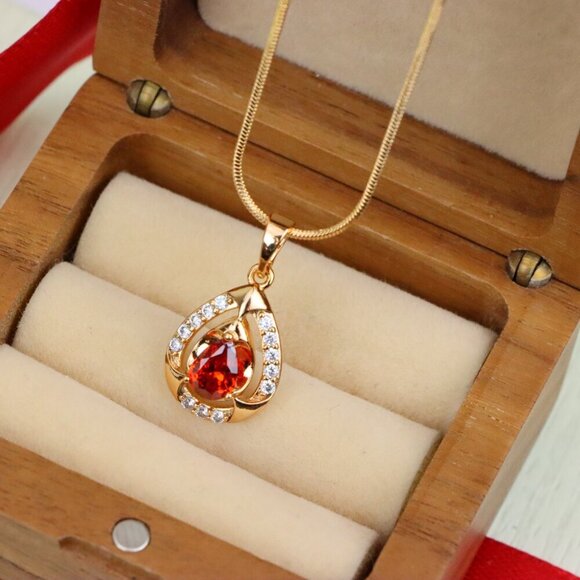 "Red Pear-Shaped Pendant with Gold Finish and Dazzling Accents, XPPT1802 - Picture 8 of 13